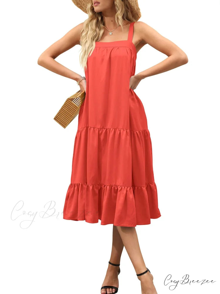 Tiered Maxi Tent Dress in Red M / Green