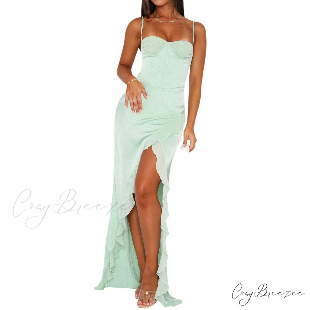 Tiffany Sleeveless High Charming Slit Formal Dress Green / S