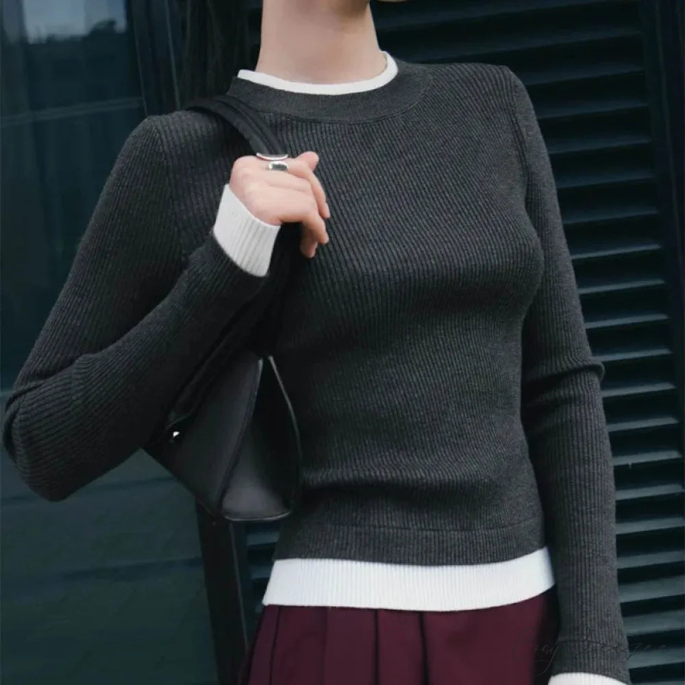 Tight Slim Long Sleeve O-neck Sweater GRAY / S swraters-241228
