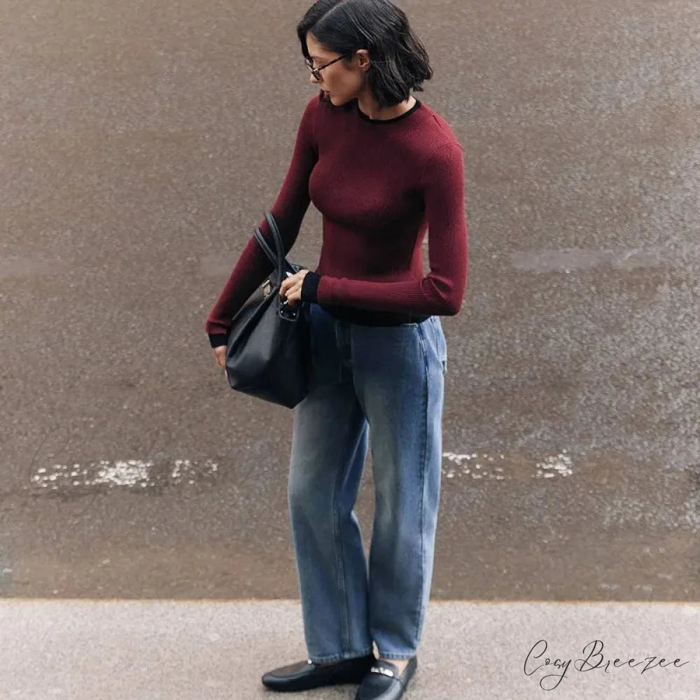 Tight Slim Long Sleeve O-neck Sweater swraters-241228