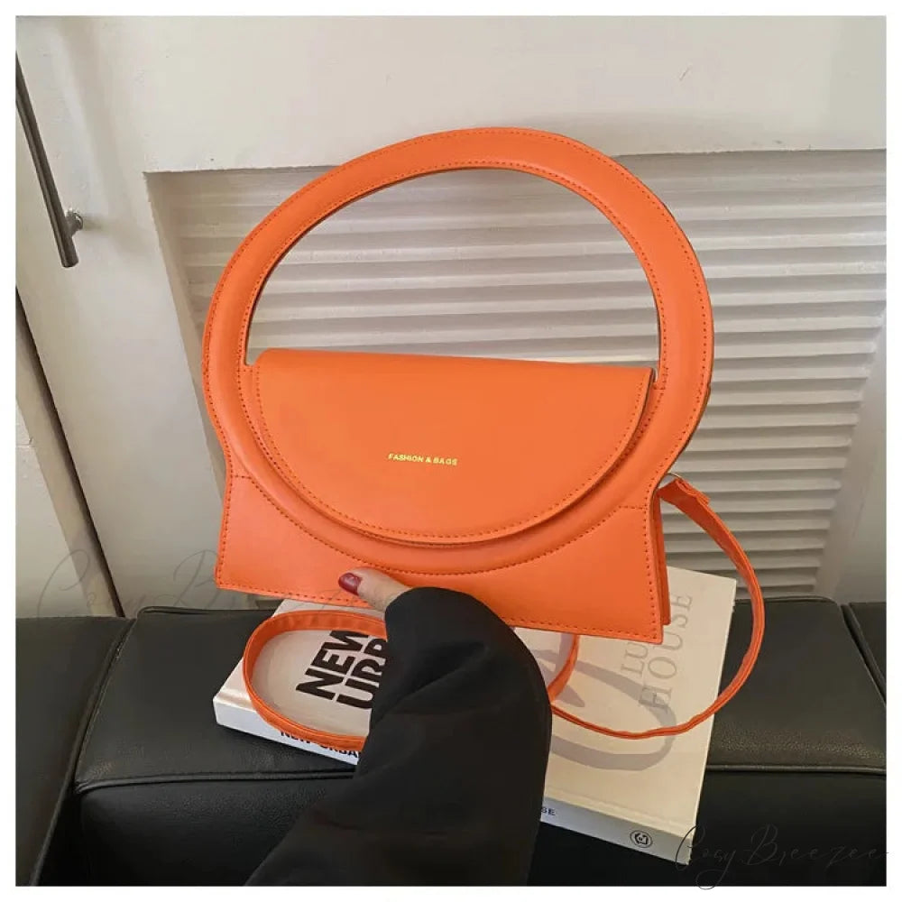 Top Brand Round Handle Luxury Leather Crossbody Handbag Orange handbag-250126