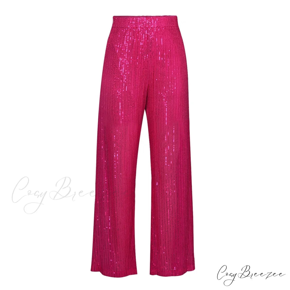 Top Sequin Blouse Sparkly and Pants Women Party Blouse Set Suit Two-Piece for - Outfit Barbie trousers / S