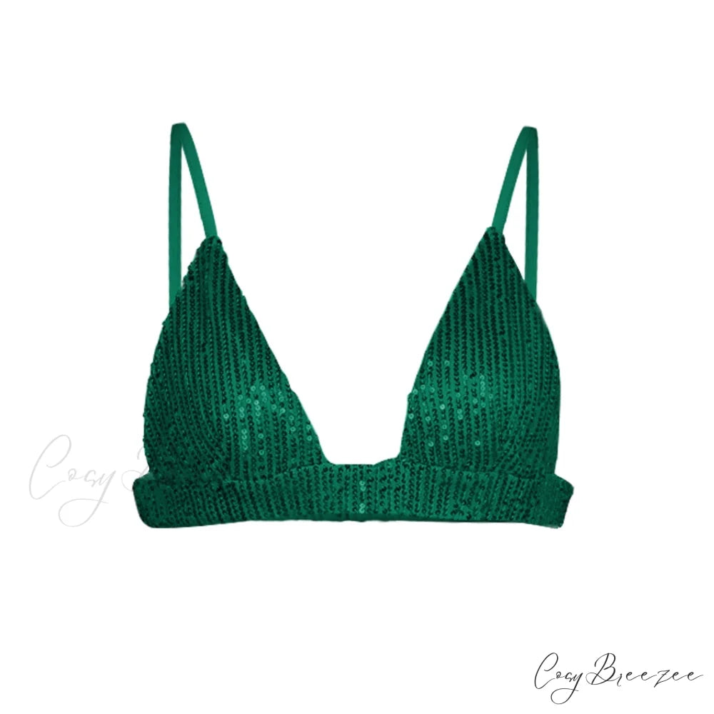 Top Sequin Blouse Sparkly and Pants Women Party Blouse Set Suit Two-Piece for - Outfit Green Bra / S