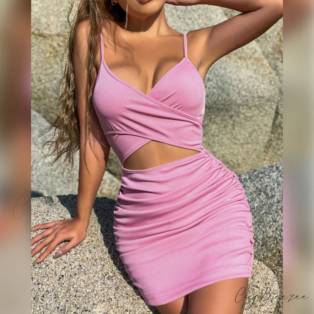 Total Dream Stylish Satin Mini Dress Pink / XS