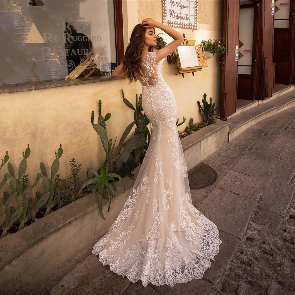 Transparent Tulle Mermaid Bridal Marriage Dress weddingdress-250223