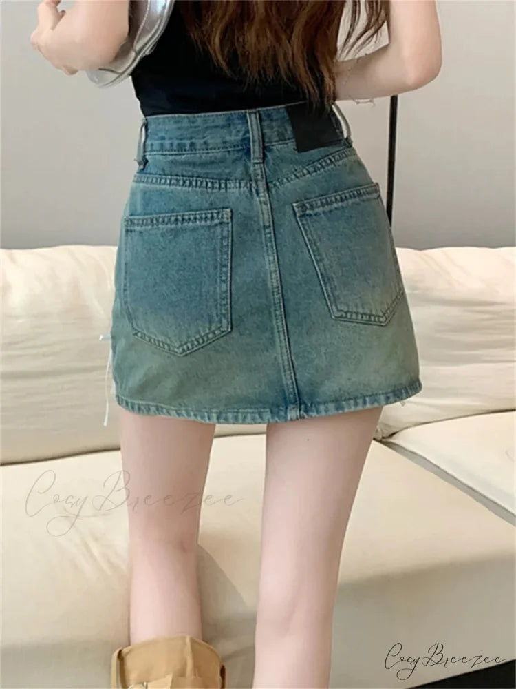 Trendy Denim Ribbon Detail Skirt skirts-250223