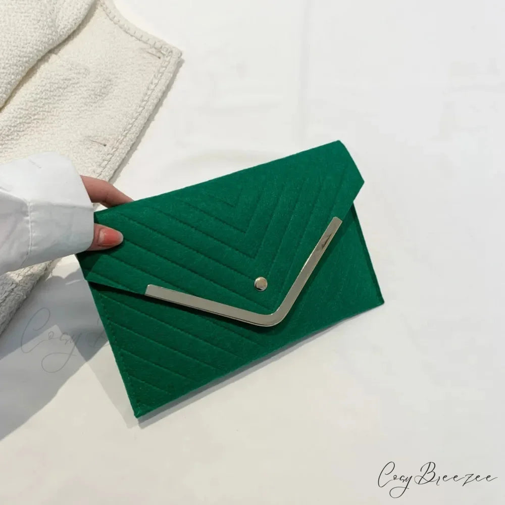 Trendy Evening Felt Envelope Clutch Green wristlet-250126