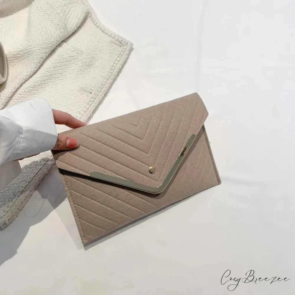 Trendy Evening Felt Envelope Clutch Khaki wristlet-250126