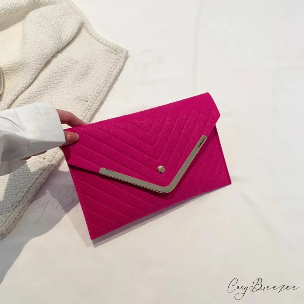 Trendy Evening Felt Envelope Clutch Red wristlet-250126