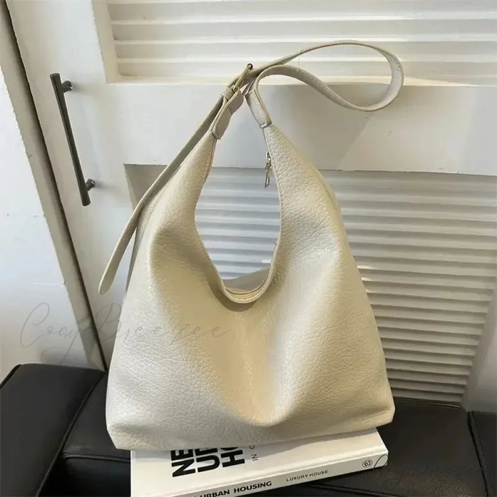 Trendy Leather Tote Bag Beige / 33cmx26cmx13cm shoulder-250126