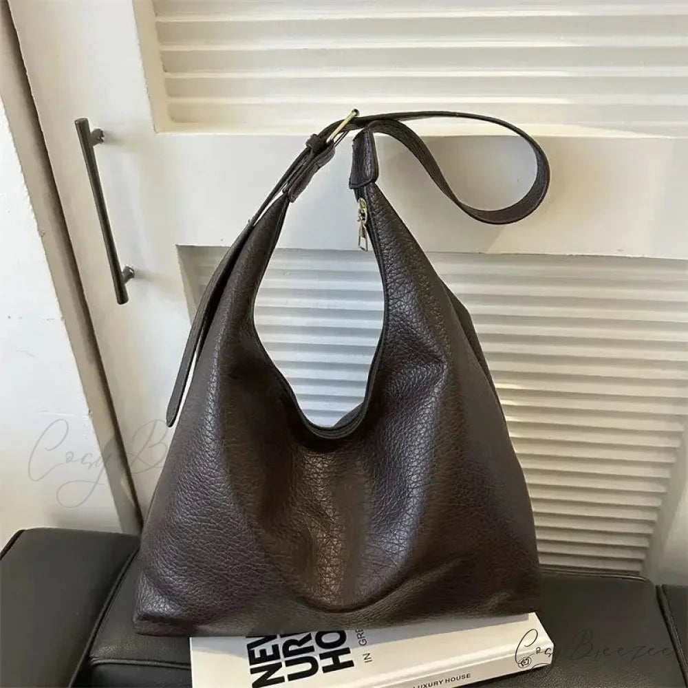 Trendy Leather Tote Bag Coffee / 33cmx26cmx13cm shoulder-250126