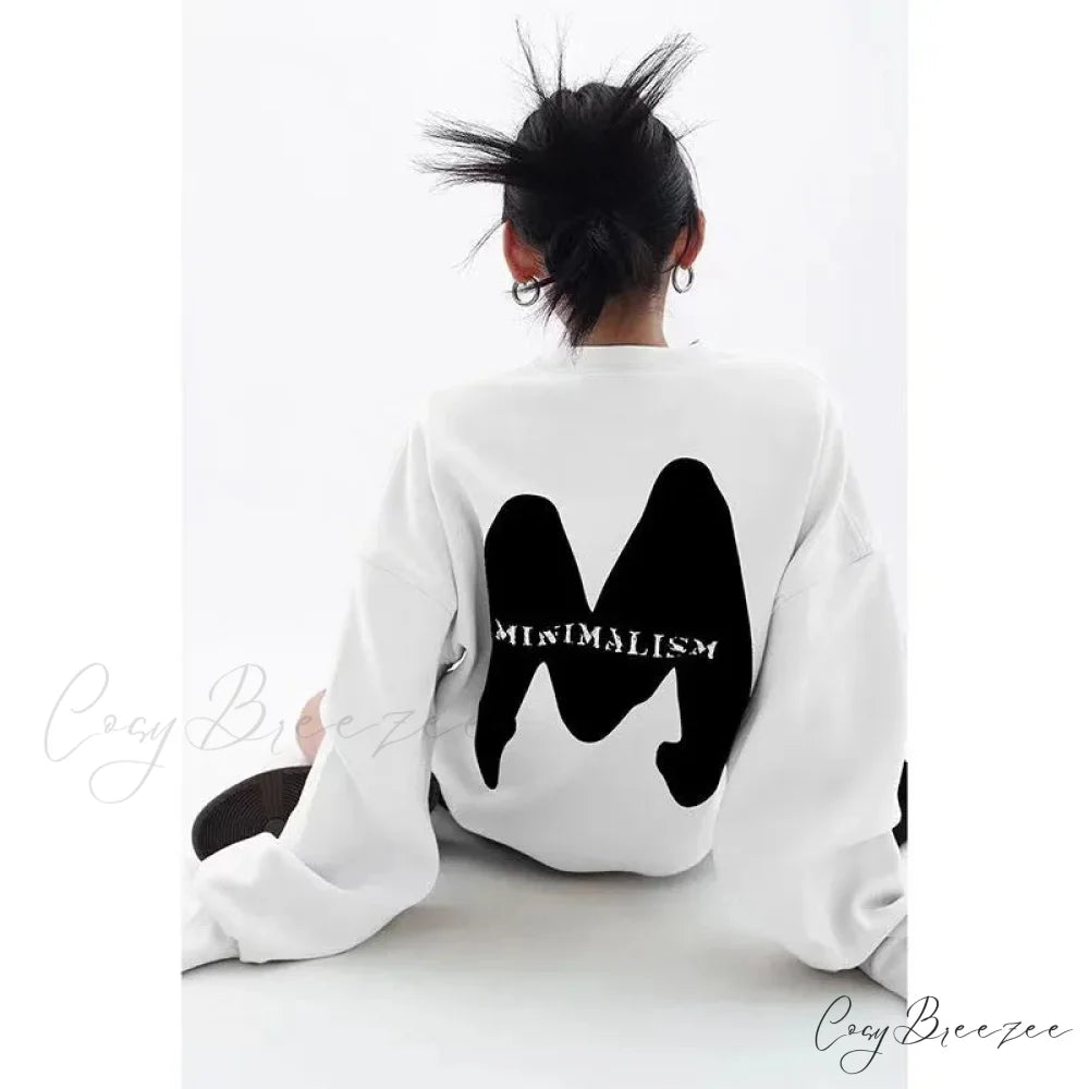 Trendy Printed Oversized Casual Autumn Hoodie WHITE / M