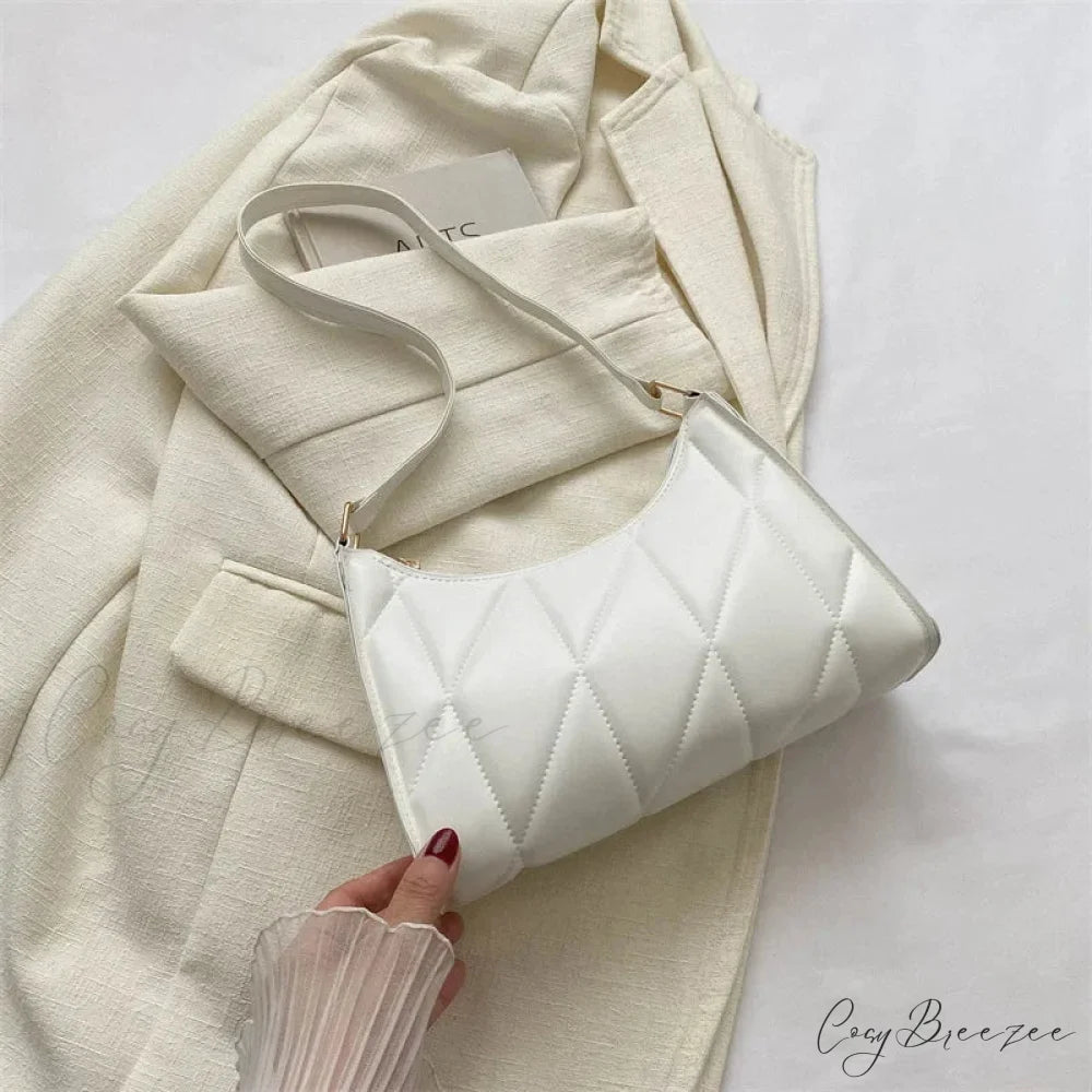 Trendy PU Leather Underarm Shoulder Bag White shoulder-250126