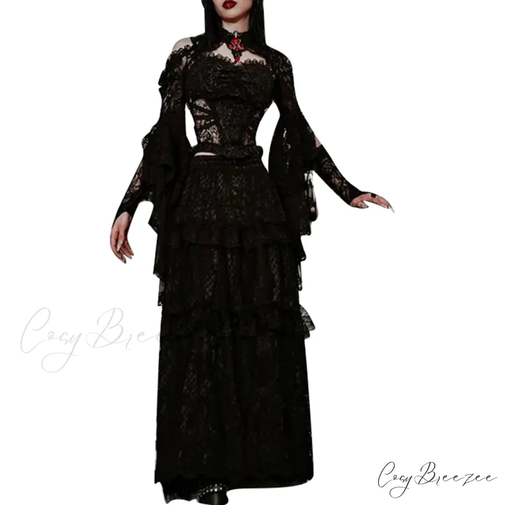 Trumpet Sleeve Black Lace Sexy Gothic Shawl Halloween Cardigan