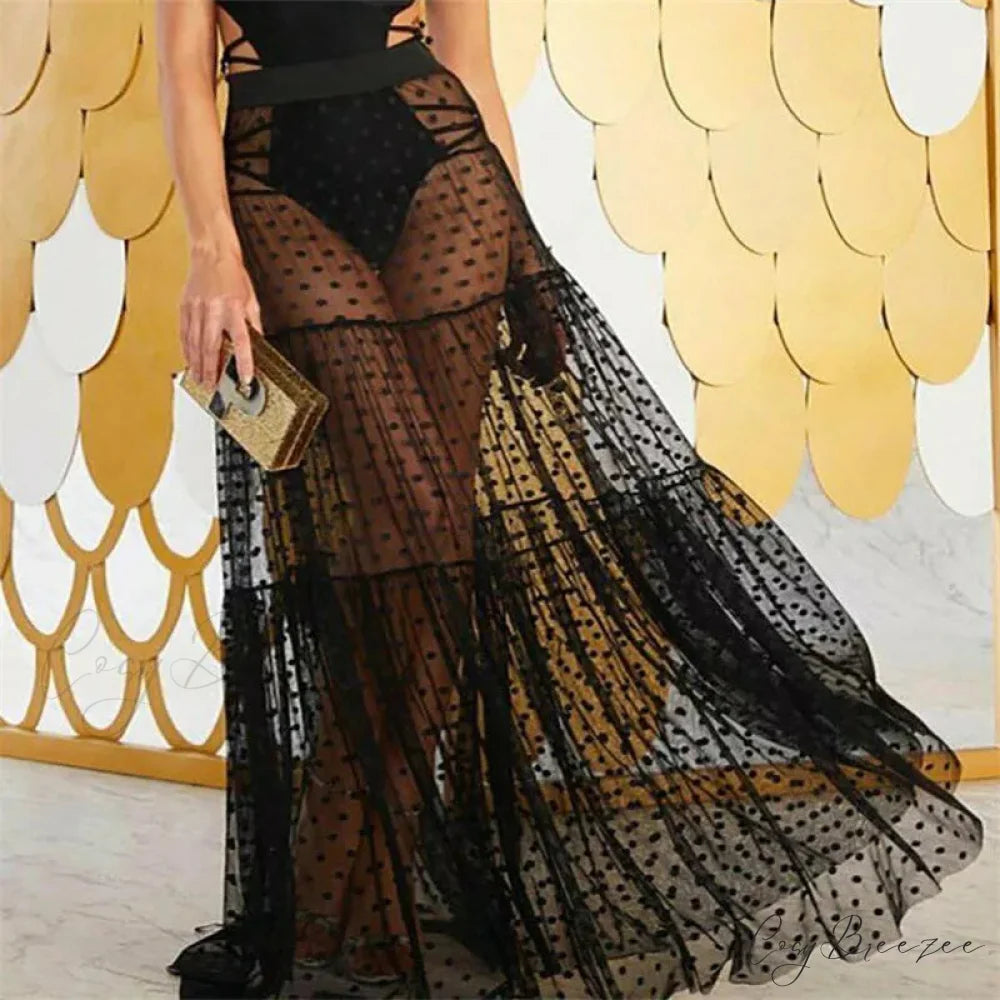 Tulle Polka Dot Sheer Maxi Skirt Wedding Party Skirt skirt-250126