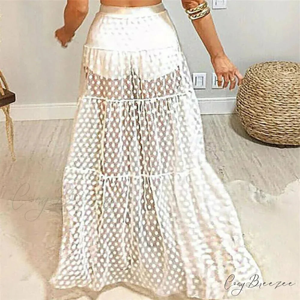 Tulle Polka Dot Sheer Maxi Skirt Wedding Party Skirt skirt-250126