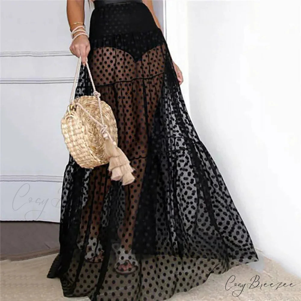 Tulle Polka Dot Sheer Maxi Skirt Wedding Party Skirt skirt-250126