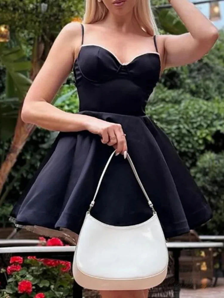 Tulle Skirt Floral Print A-line Dress Black / XS floraldress-250126