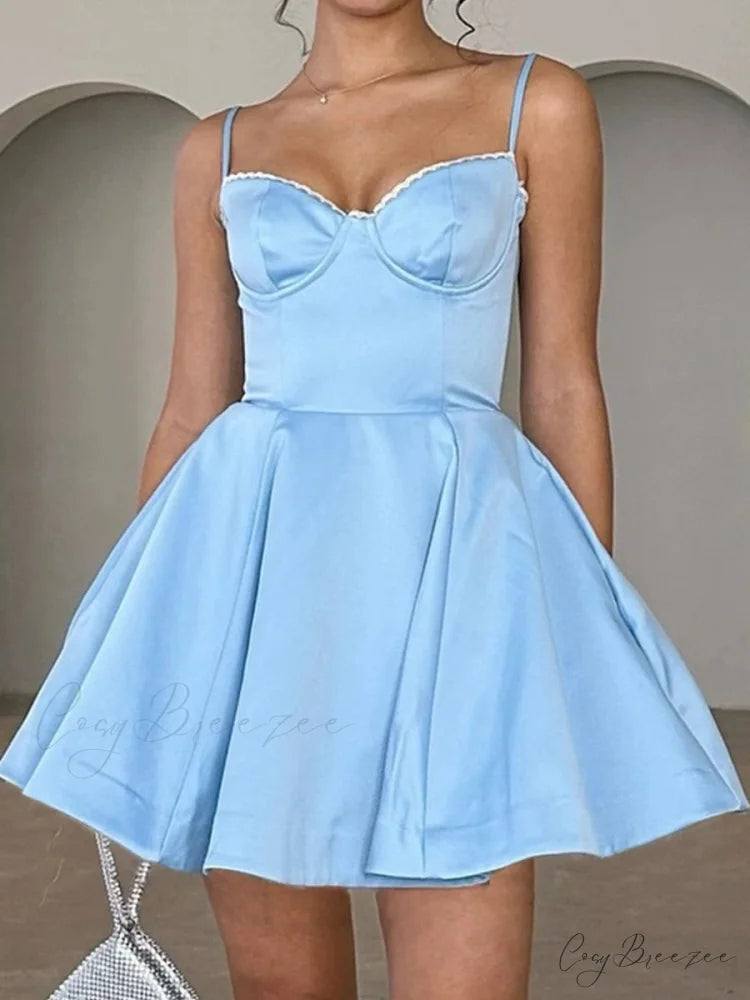 Tulle Skirt Floral Print A-line Dress Blue / XS floraldress-250126