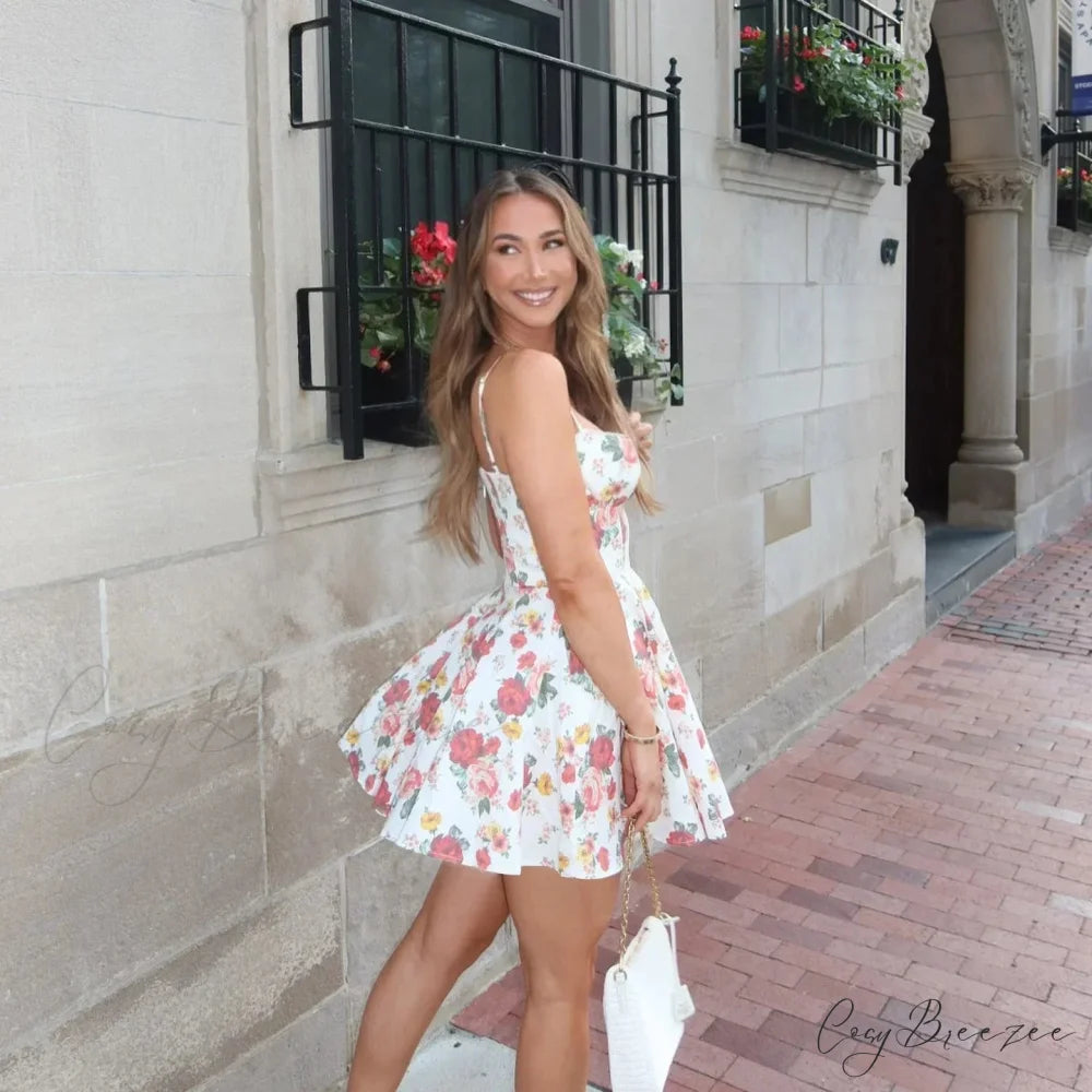 Tulle Skirt Floral Print A-line Dress floraldress-250126