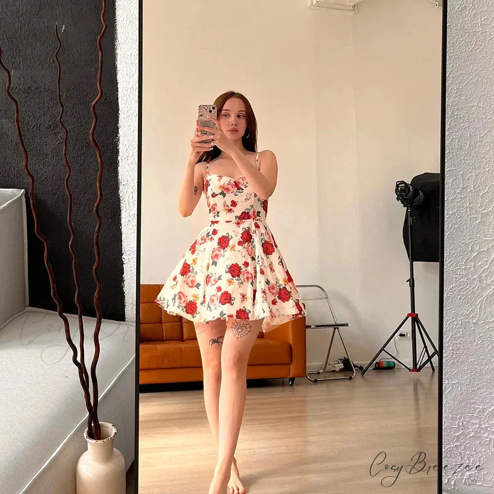 Tulle Skirt Floral Print A-line Dress floral print / XS floraldress-250126