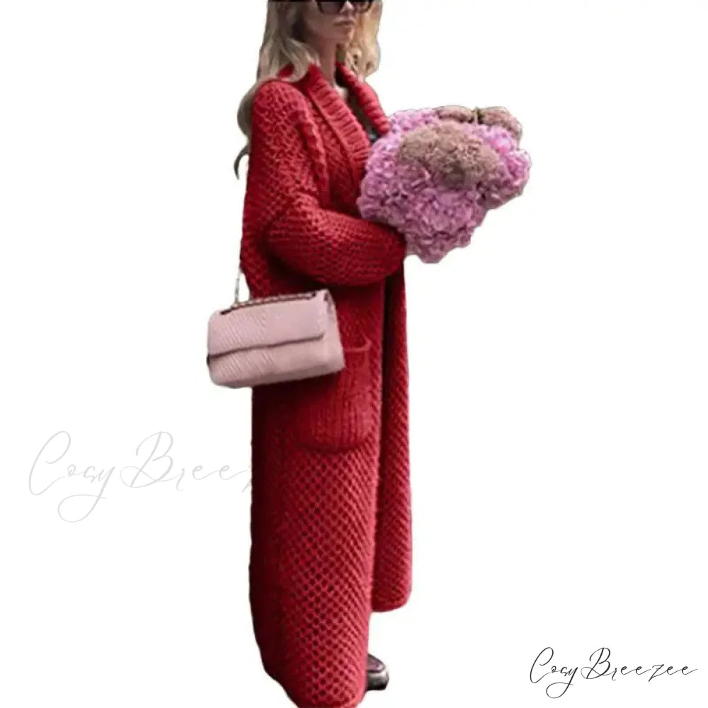 Turn Down Collar Knitted Cardigan Red / S cardigans-241228