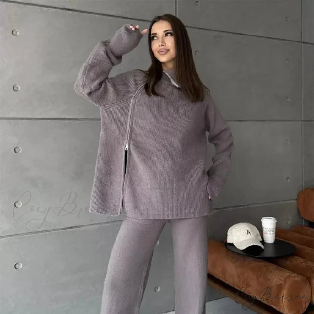 Turtle Collar Zip Sweater Dark Grey / One Size swraters-241228