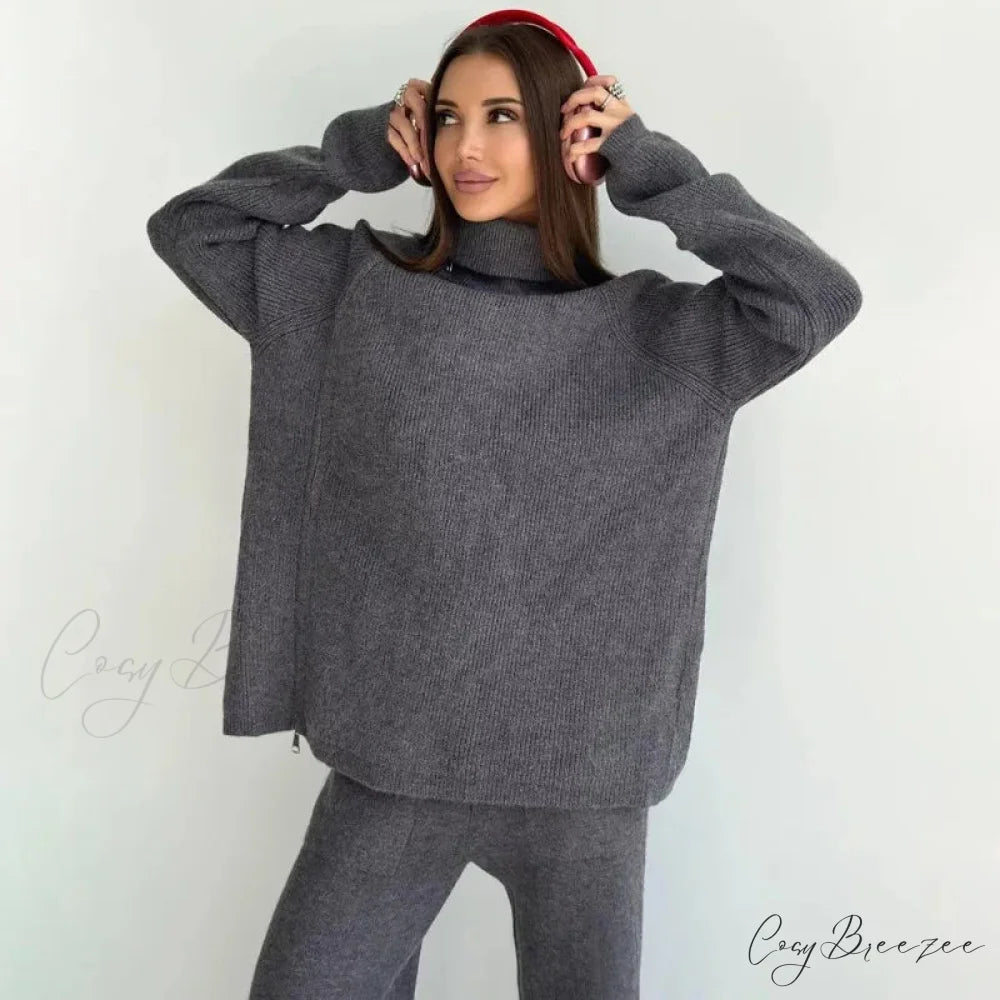 Turtle Collar Zip Sweater GRAY / One Size swraters-241228