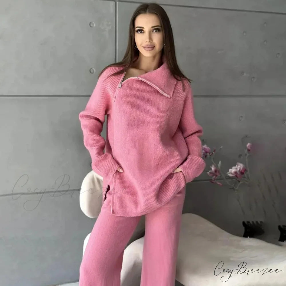 Turtle Collar Zip Sweater Pink / One Size swraters-241228