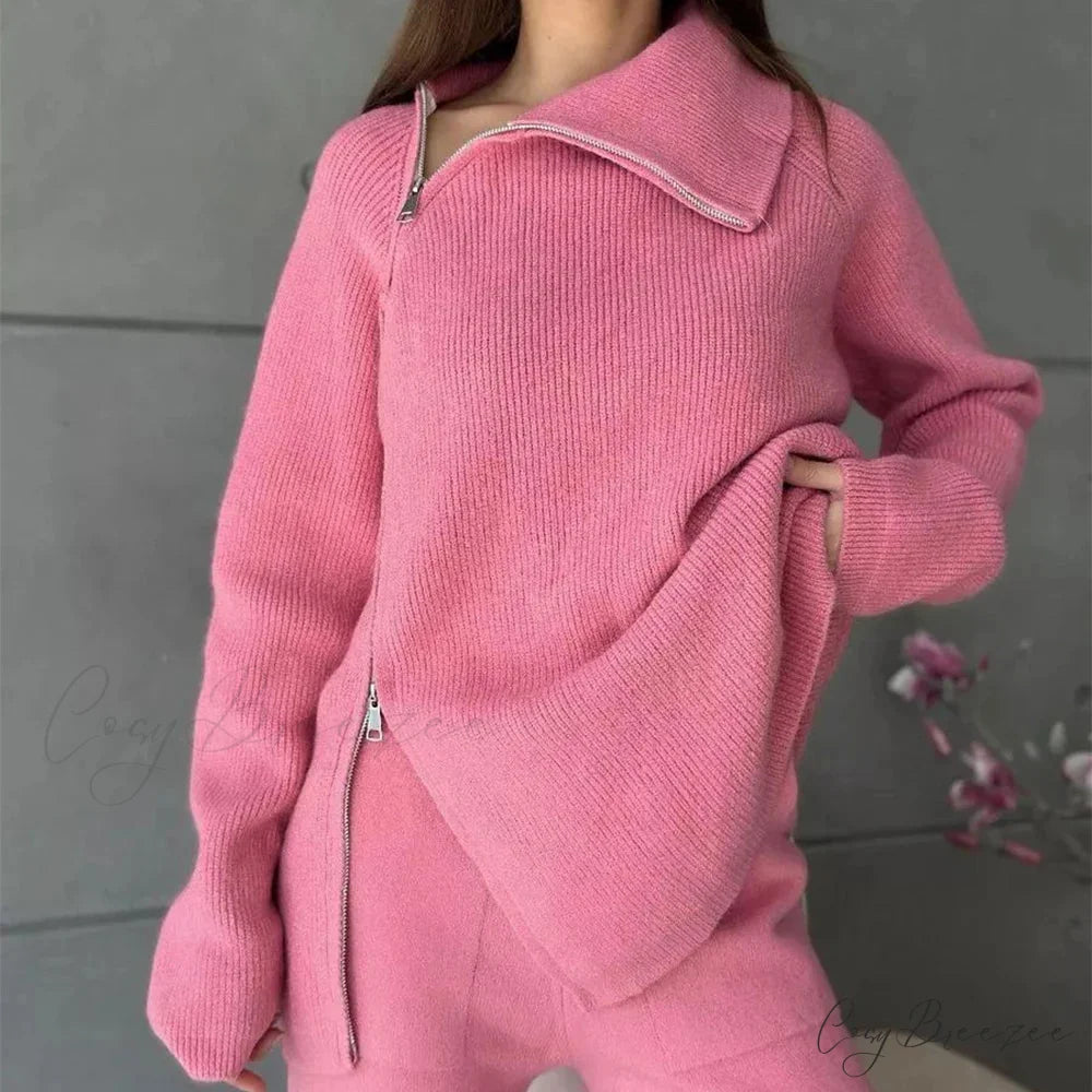 Turtle Collar Zip Sweater swraters-241228