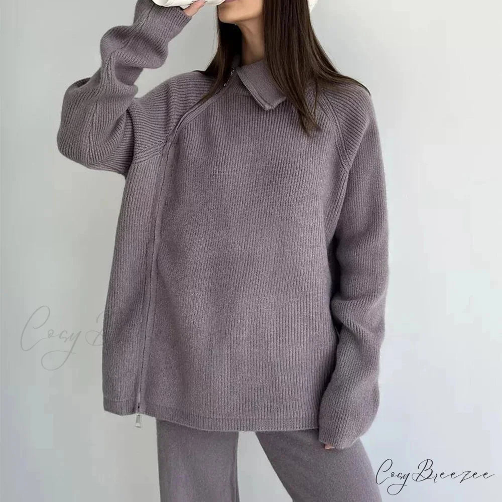 Turtle Collar Zip Sweater swraters-241228