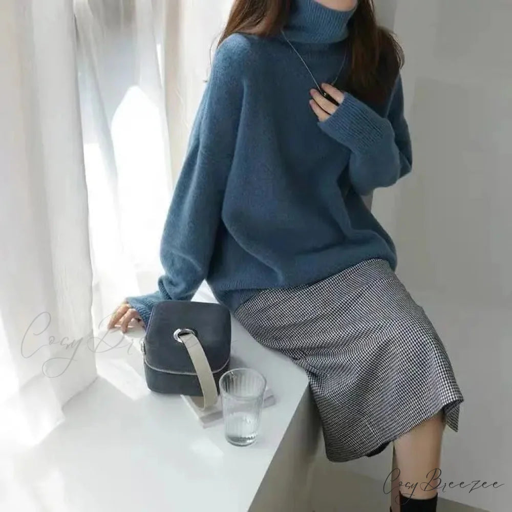 Turtleneck Cashmere Thickened Sweater Haze Blue / S swraters-241228