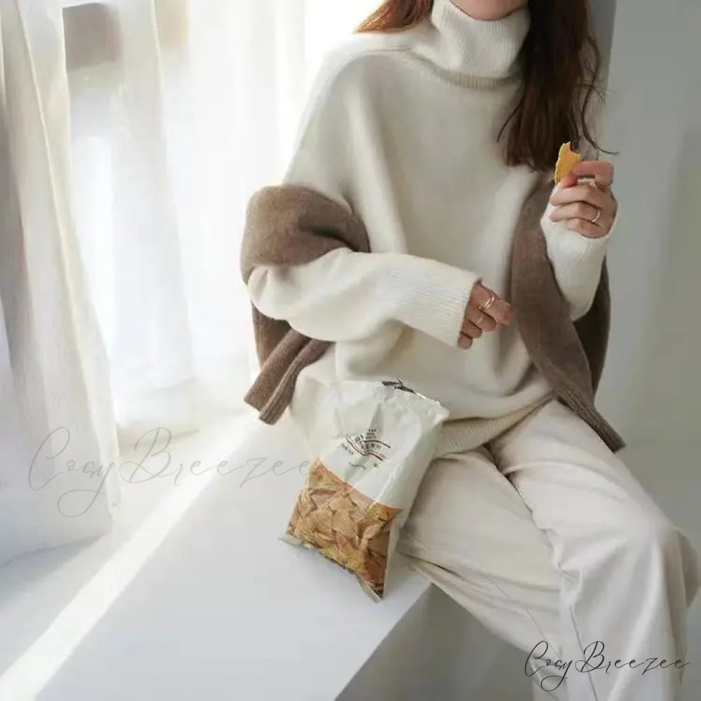 Turtleneck Cashmere Thickened Sweater White / S swraters-241228