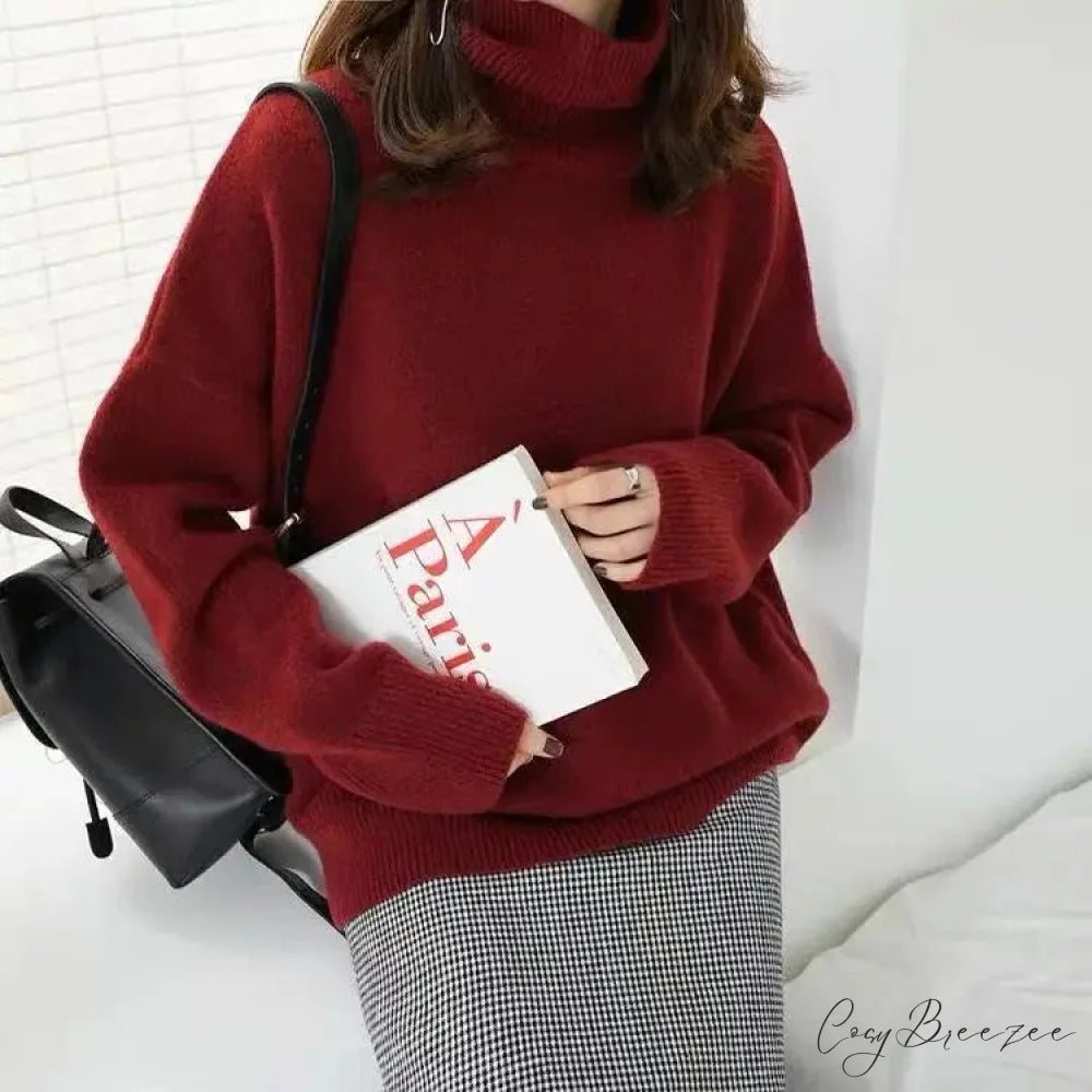 Turtleneck Cashmere Thickened Sweater wine red / S swraters-241228