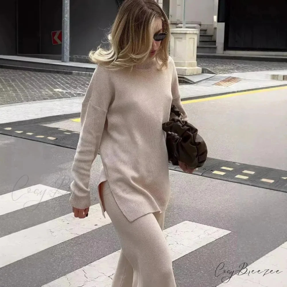 Turtleneck Casual Long-Sleeved Knitted Sweater Apricot / S swraters-241228