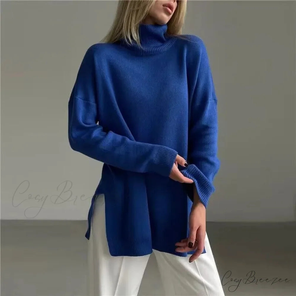 Turtleneck Casual Long-Sleeved Knitted Sweater Blue / S swraters-241228