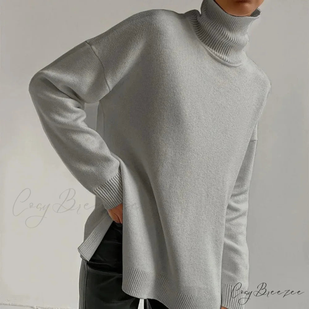 Turtleneck Casual Long-Sleeved Knitted Sweater GRAY / S swraters-241228