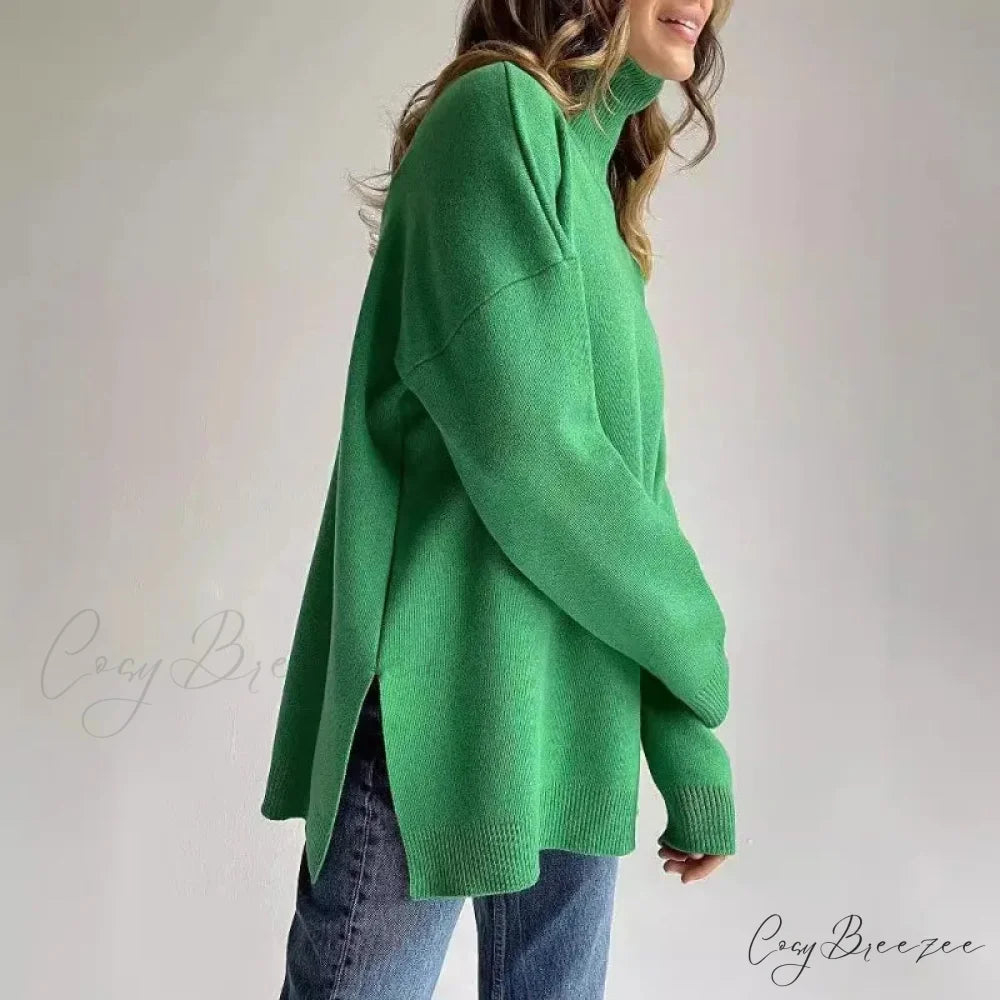 Turtleneck Casual Long-Sleeved Knitted Sweater Green / S swraters-241228