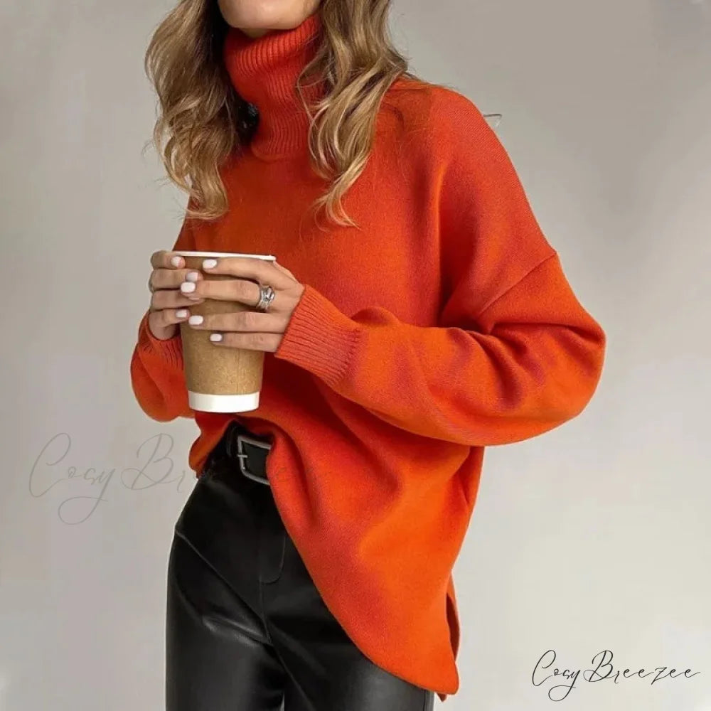 Turtleneck Casual Long-Sleeved Knitted Sweater Orange / S swraters-241228