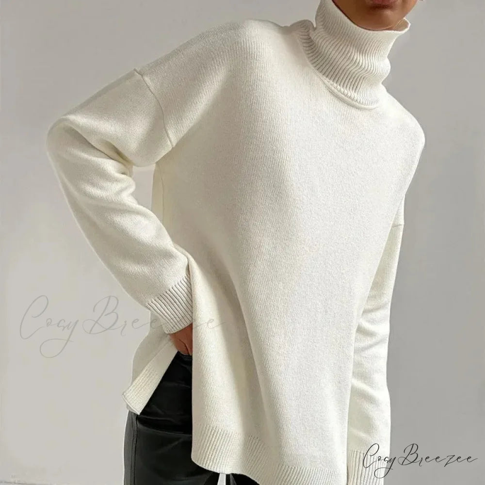 Turtleneck Casual Long-Sleeved Knitted Sweater WHITE / S swraters-241228