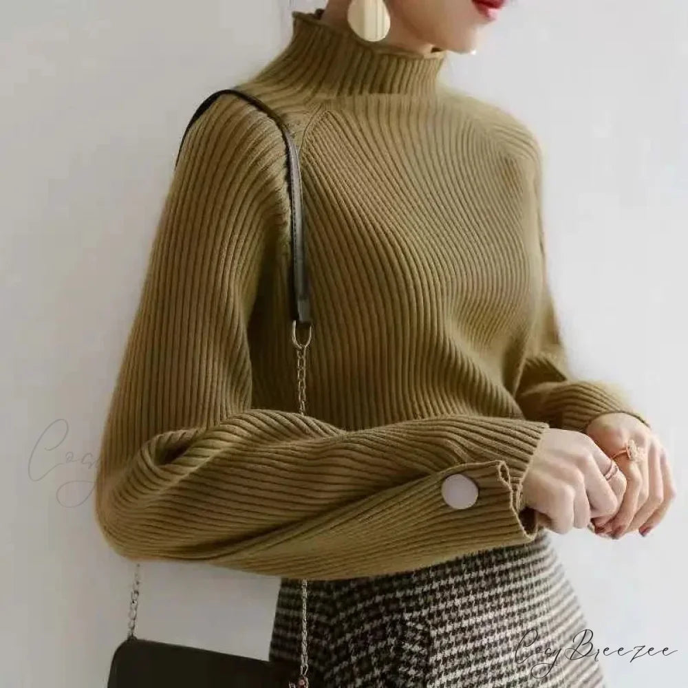Turtleneck & Crochet E-girl Year-round Sweater Green / One Size swraters-241228