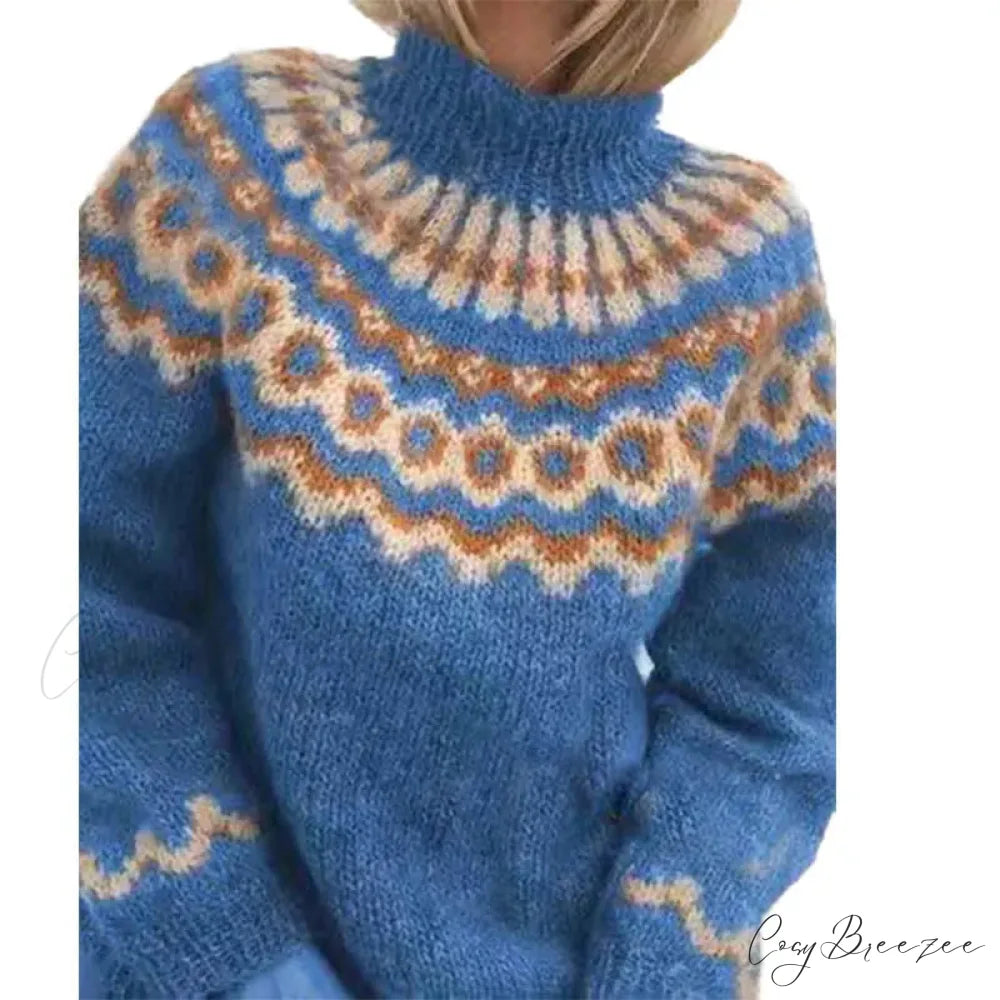 Turtleneck Crochet Urban Sweater Blue / S swraters-241228