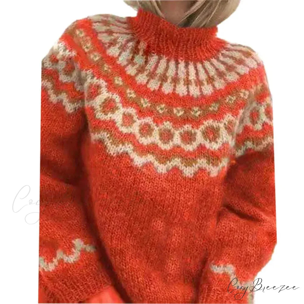 Turtleneck Crochet Urban Sweater Red / S swraters-241228