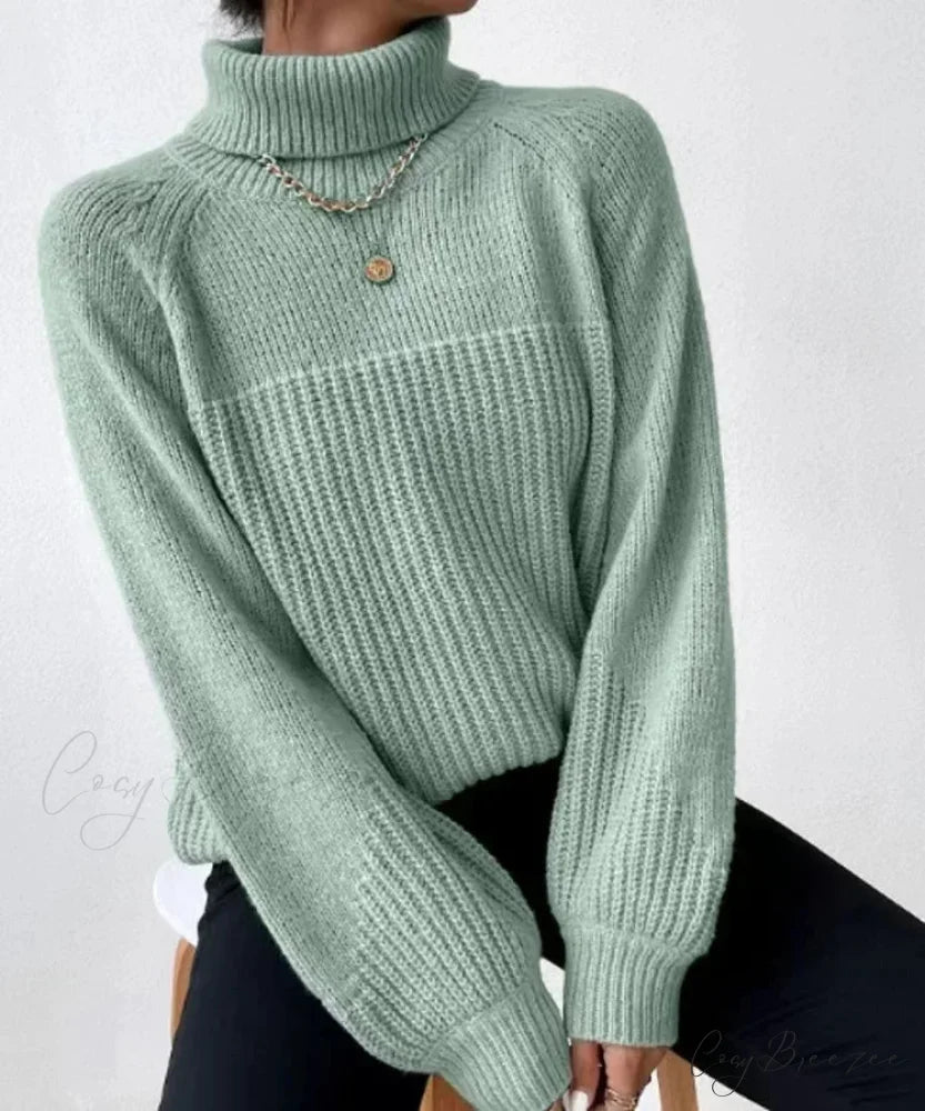 Turtleneck Cross Jacquard Pullover Bean Green / S swraters-241228