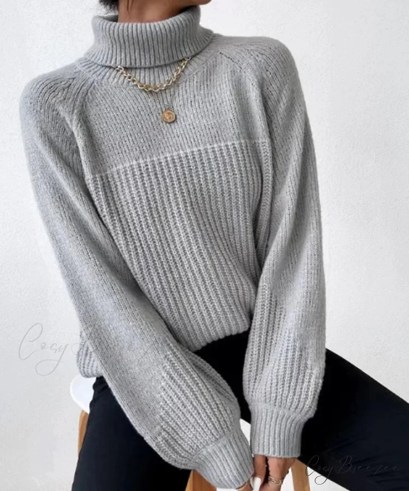 Turtleneck Cross Jacquard Pullover Gray / S swraters-241228