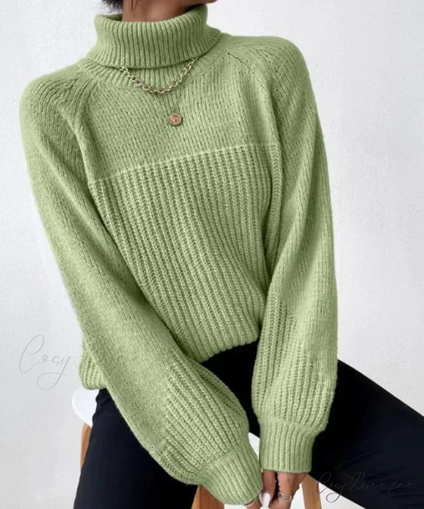 Turtleneck Cross Jacquard Pullover Green / S swraters-241228