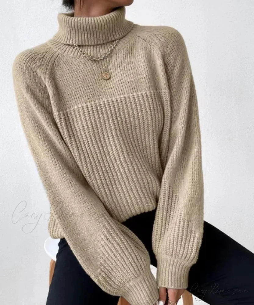 Turtleneck Cross Jacquard Pullover Khaki / S swraters-241228