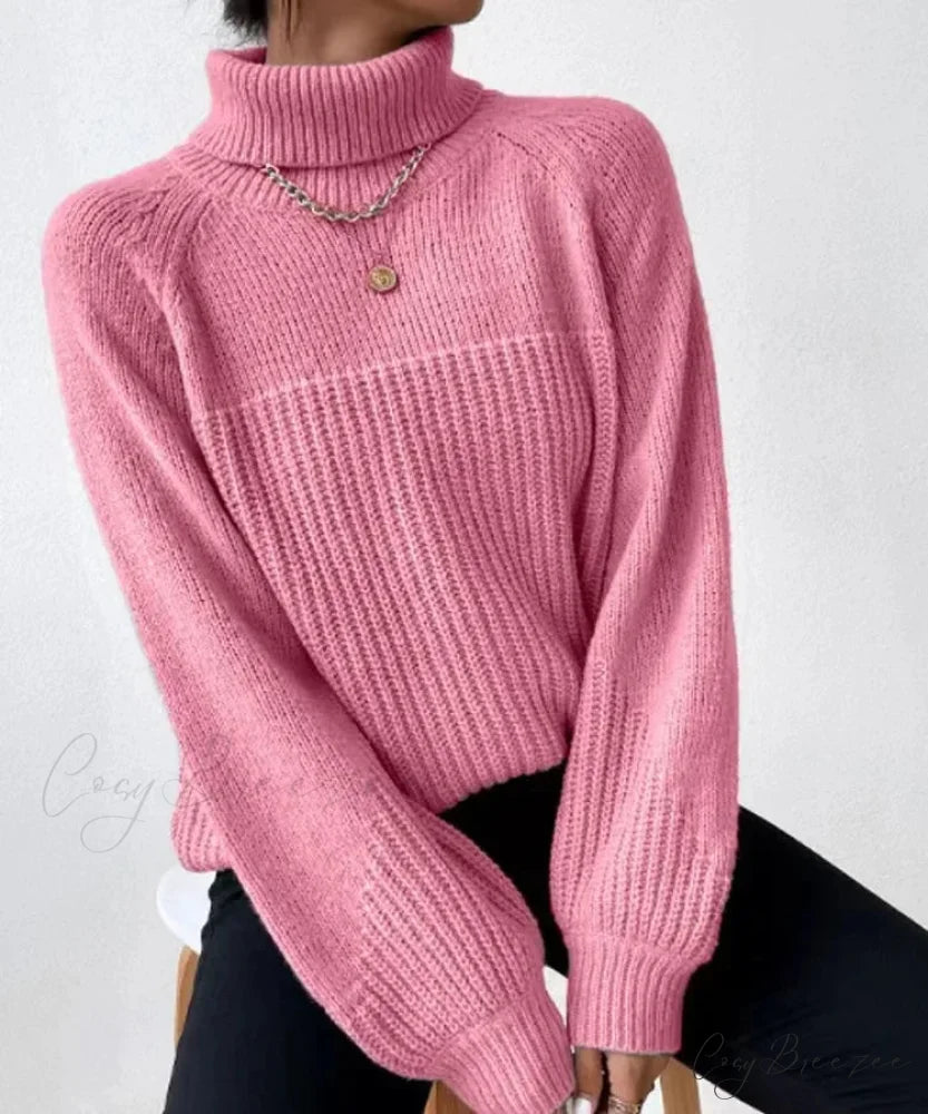 Turtleneck Cross Jacquard Pullover Pink / S swraters-241228