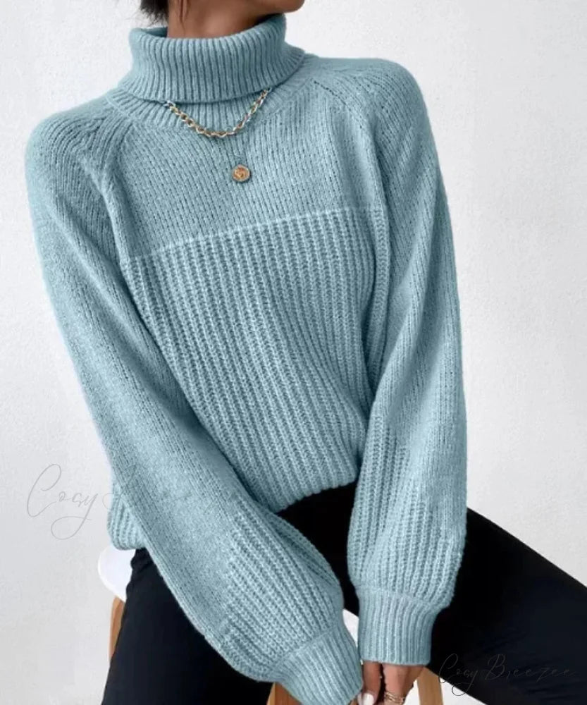 Turtleneck Cross Jacquard Pullover Sky Blue / S swraters-241228