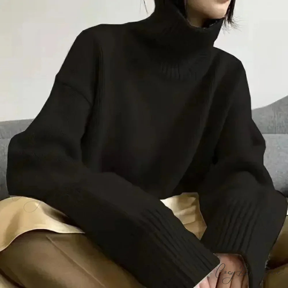 Turtleneck Elegant Gray Red Sweater Black / onesize swraters-241228